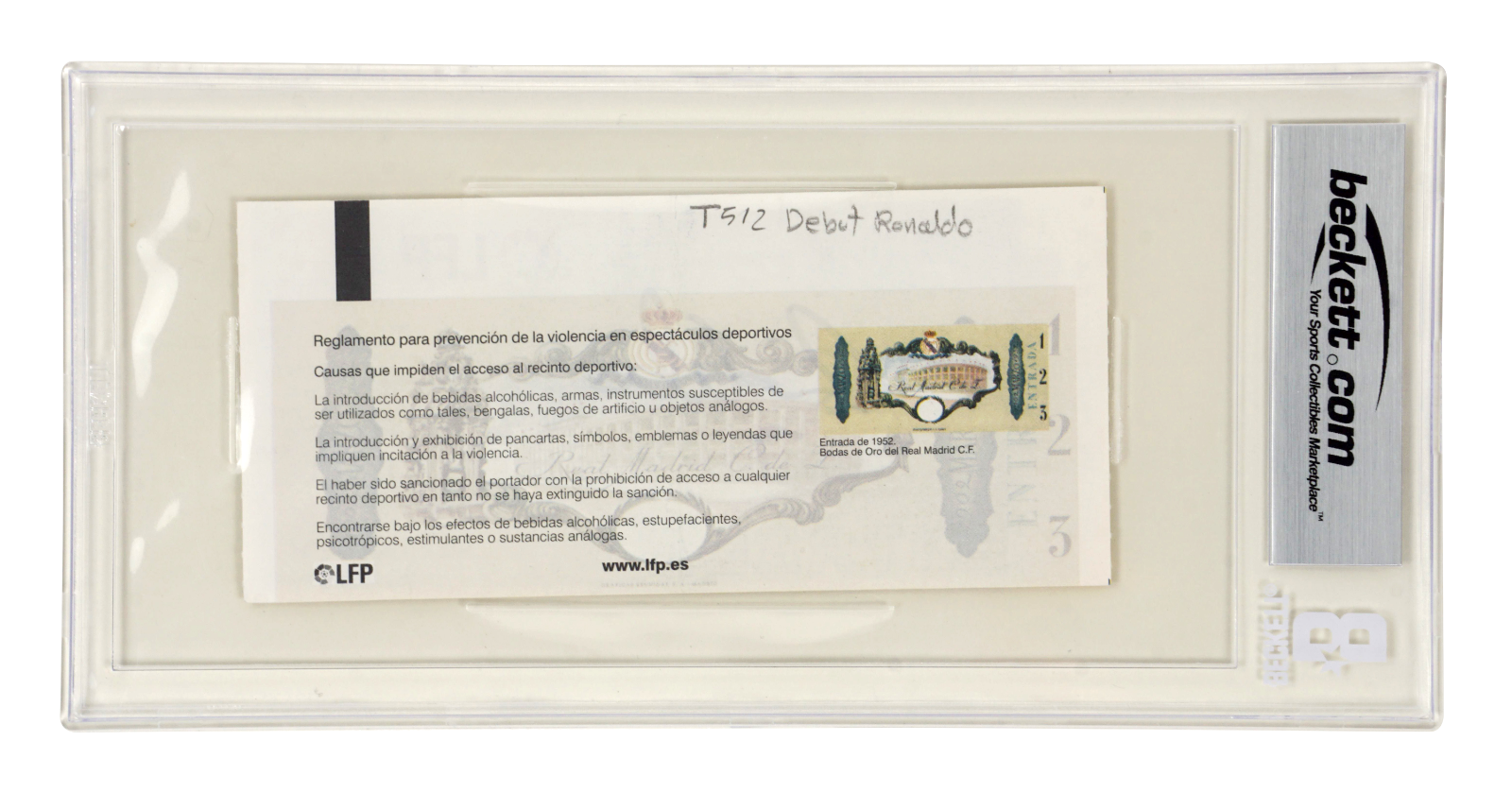 Ronaldo Nazario Signed 2002 Real Madrid Debut + 2 Goals Match Ticket – BGS 4